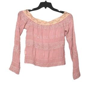 Forever 21 Y2K Off Shoulder Lace Trim Boho Fairycore Top Pink M